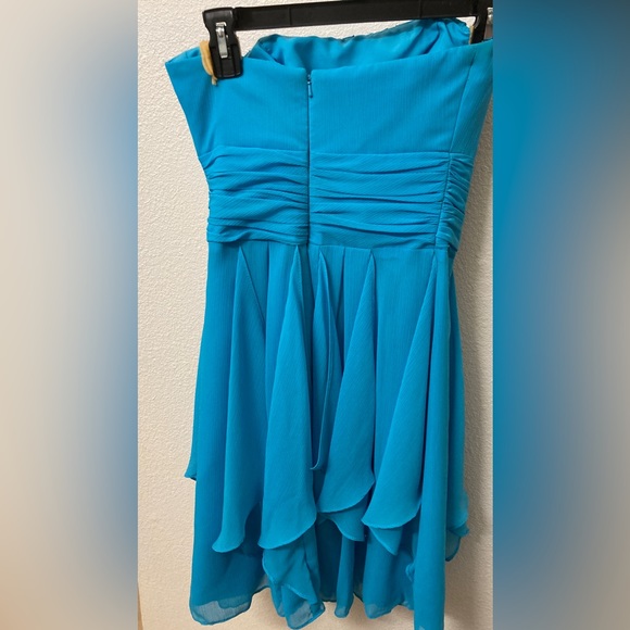 David’s Bridal Blue Strapless Chiffon Dress with Layered Skirt - Picture 9 of 10
